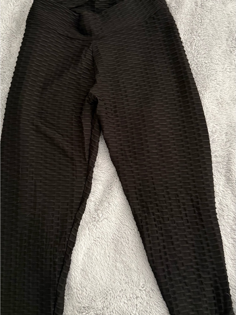 Textured Black High-Waist Leggings